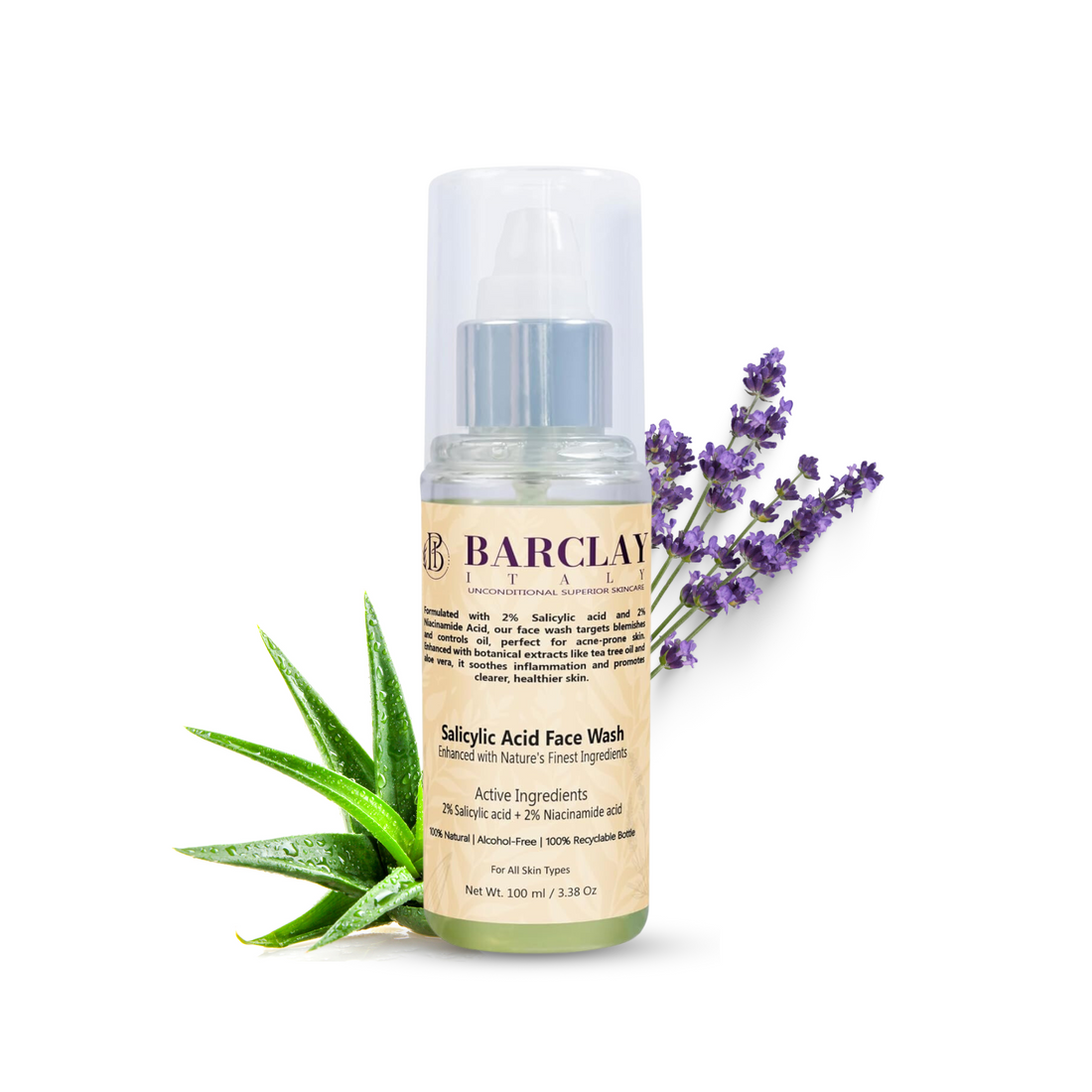 Salicylic Acid Face Wash: 2% Salicylic Acid and 2% Niacinamide – 100% Natural, Alcohol-Free, Sulfate-Free, Vegan, and Herbal & plant-based fragnance.